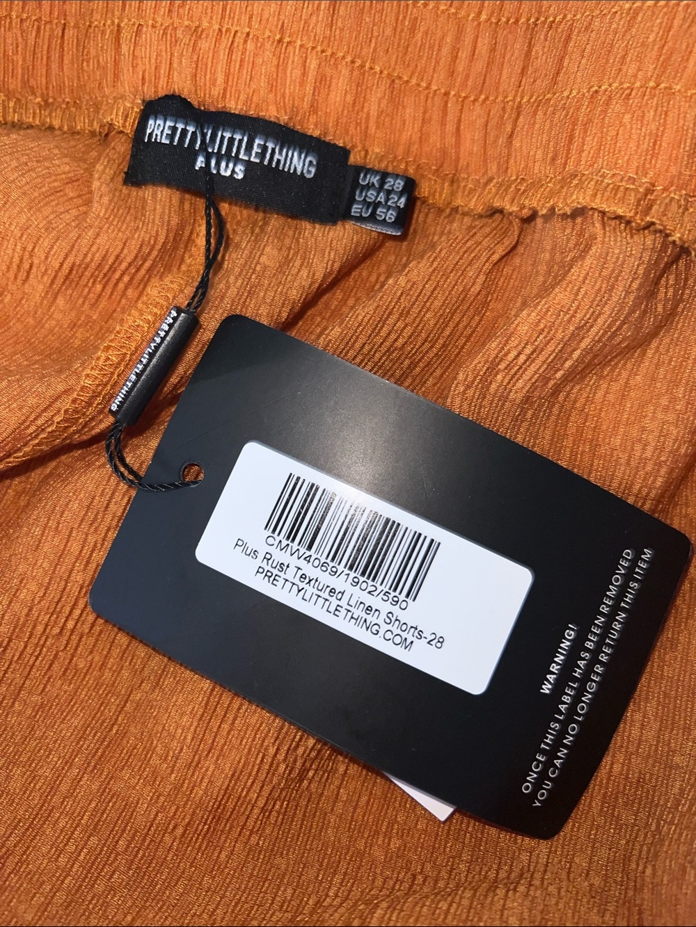 PrettyLittleThing Rust Brown Relaxed Ribbed Shorts - Picture 2 of 3